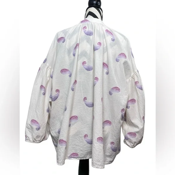 J. Jill Barley Multi Sz XL Cotton Blend Boho Oversized Split-Neck Top - Picture 6 of 12